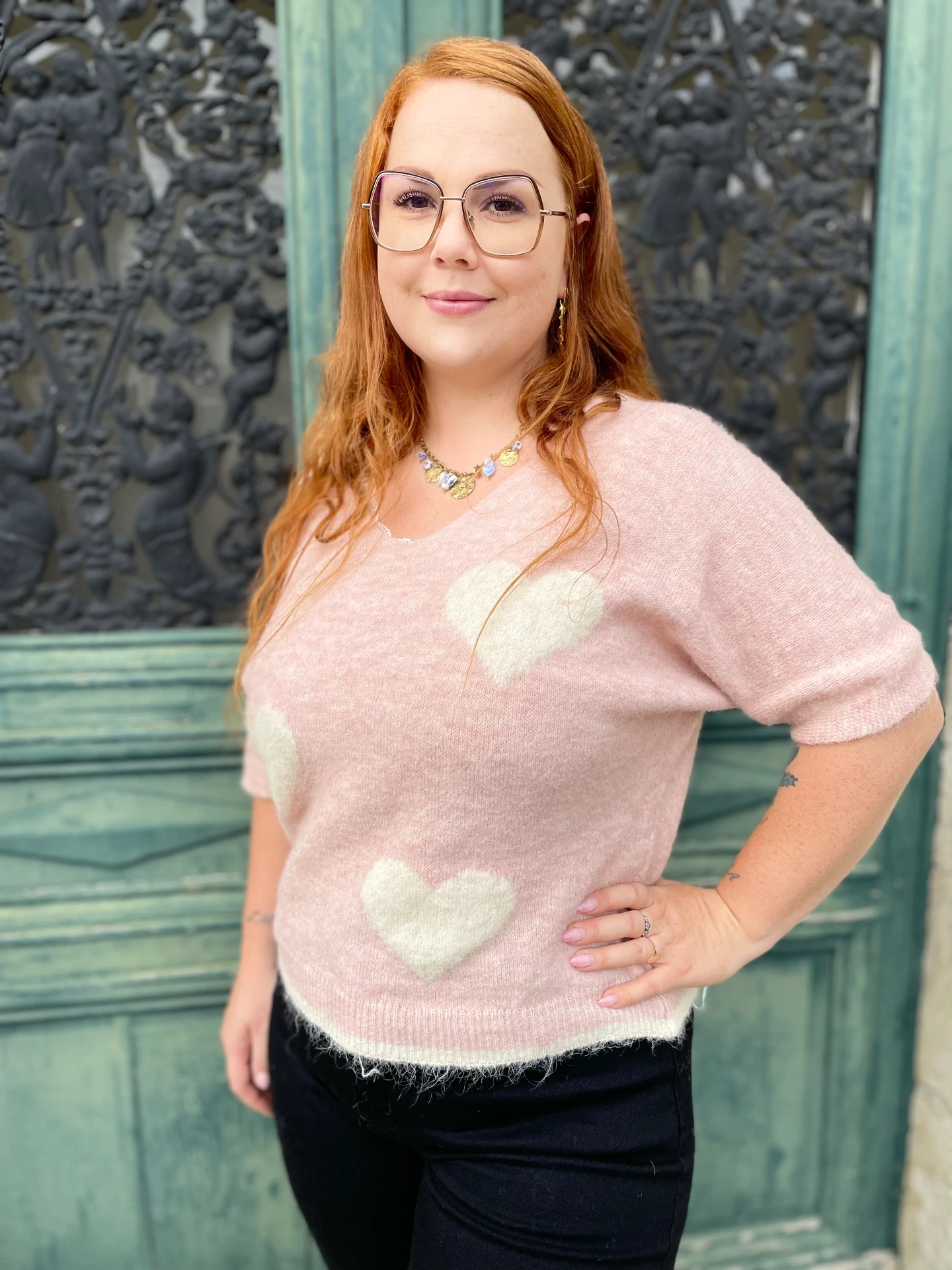 Pull "Coup de Love Rose poudré"