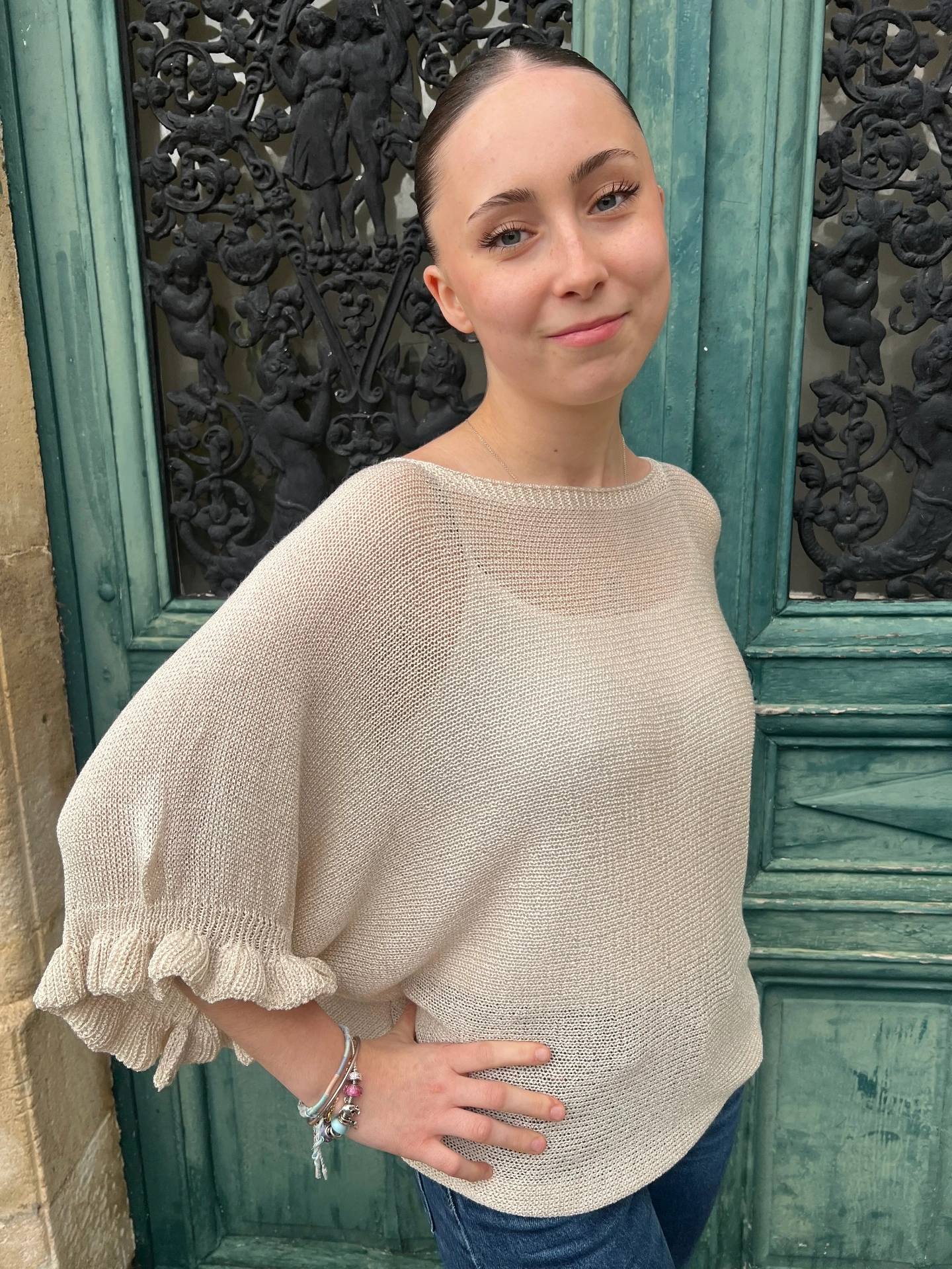 Pull en maille goutte d'eau (Beige)