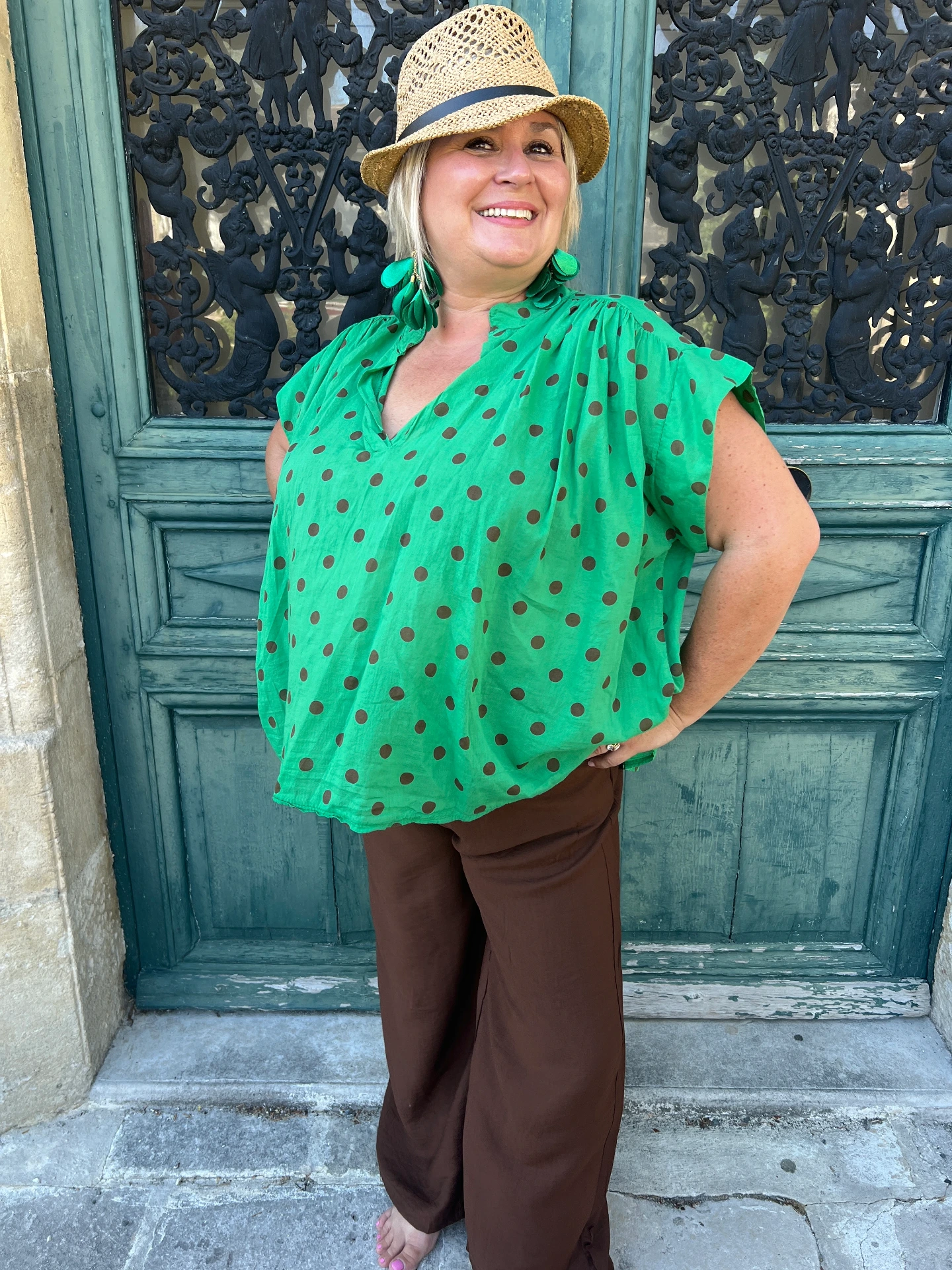 💚 Blouse à pois verte