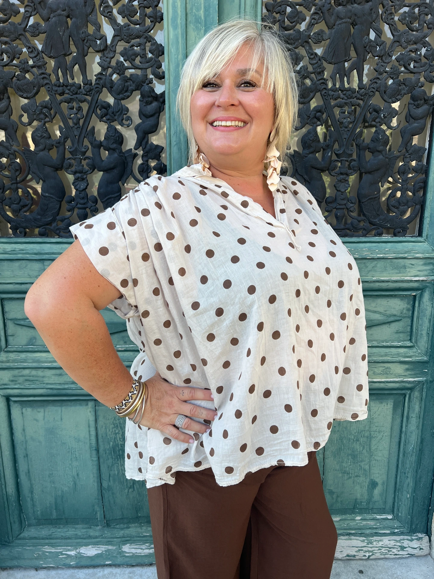 🤍 Blouse à pois écrue