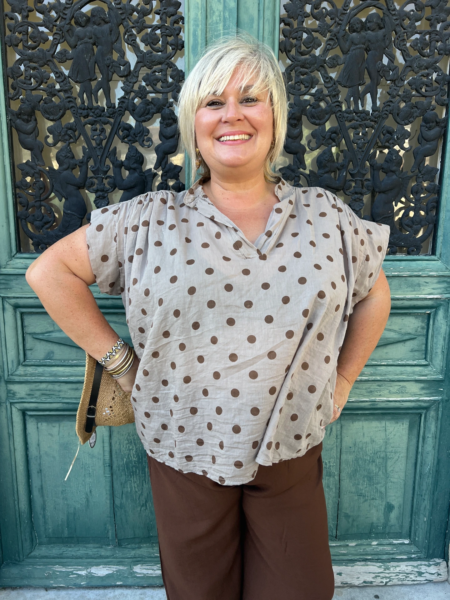 🤎 Blouse à pois beige