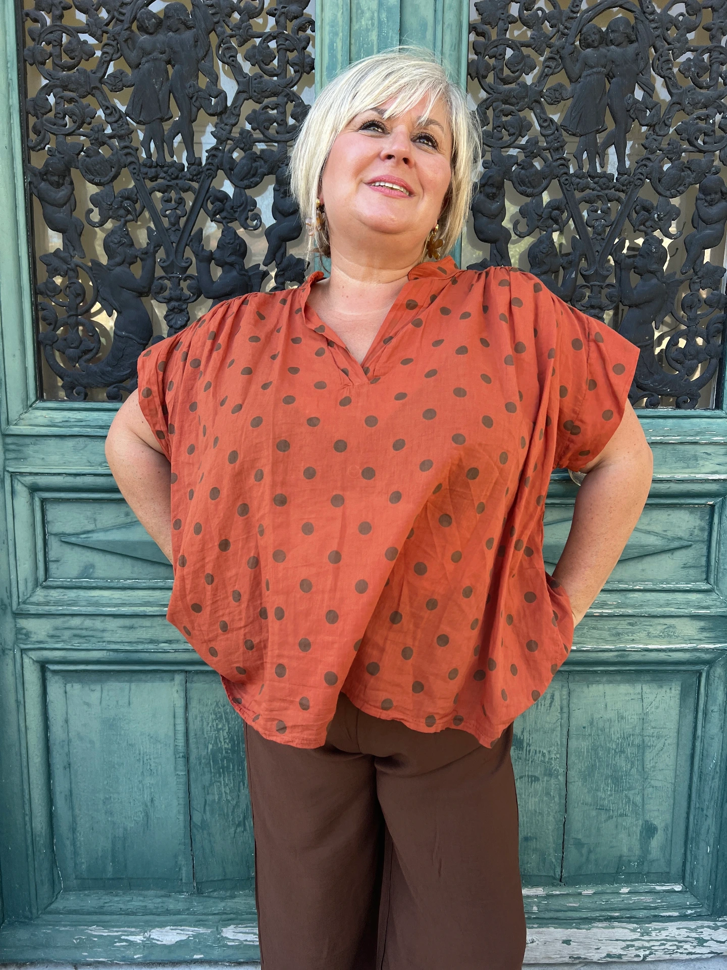 🧡 Blouse à pois terracotta