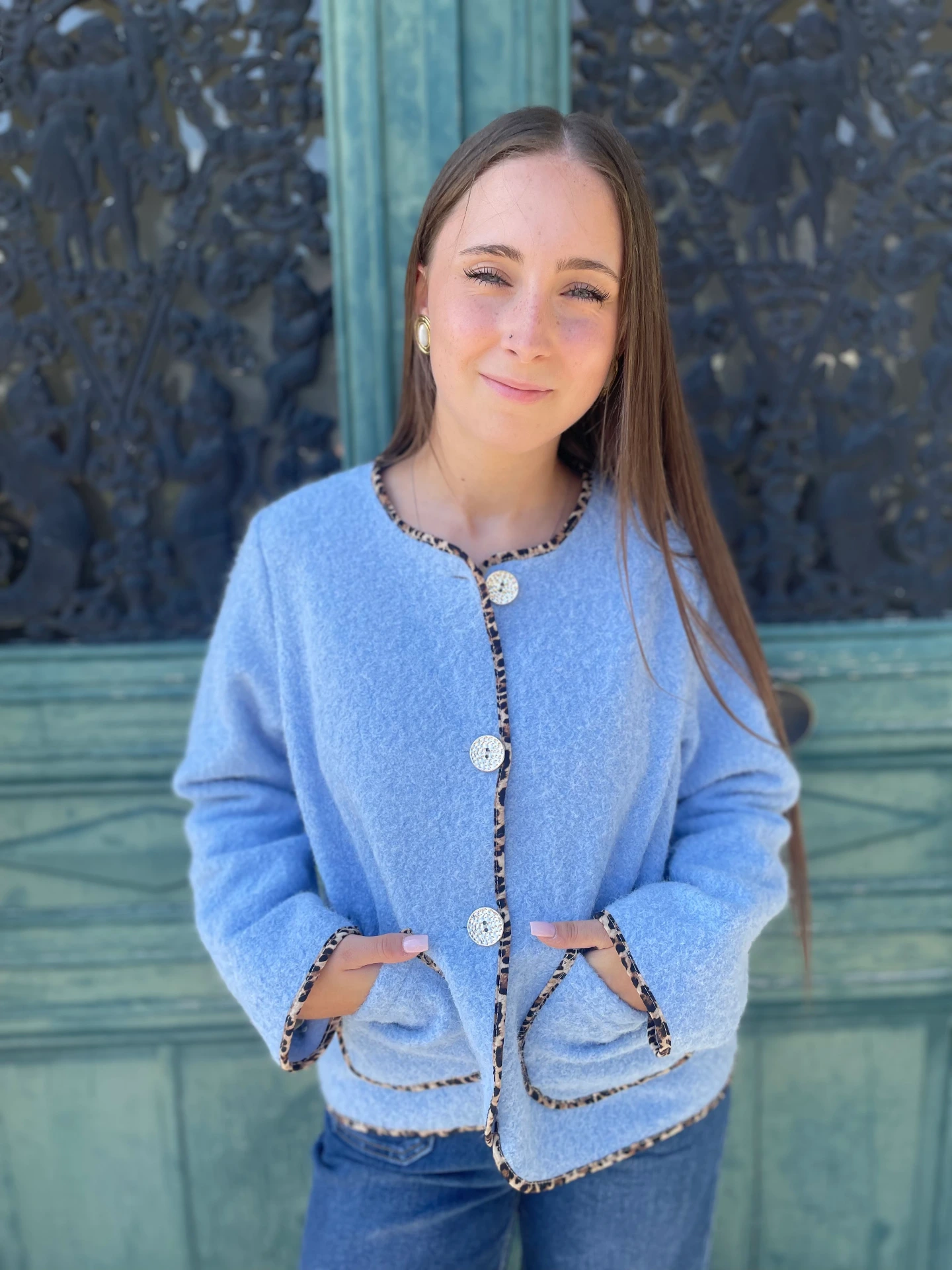 Veste "Laine chiné bleu ciel"