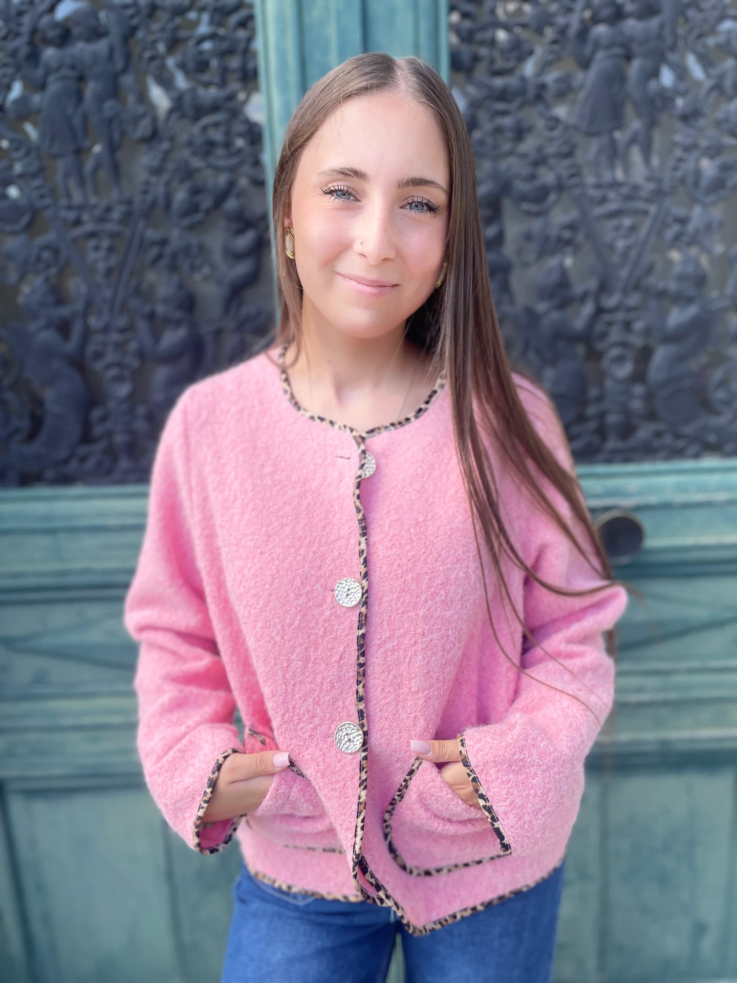 Veste "Laine chiné rose pâle"