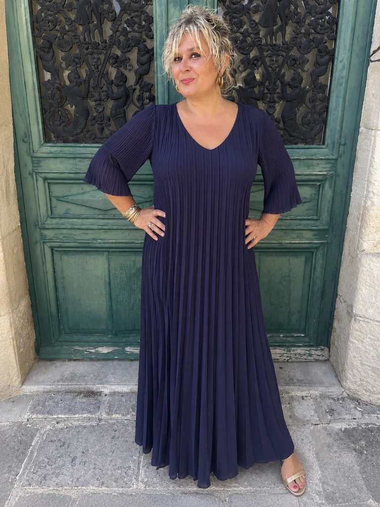 Robe Plissée Soleil (Marine)