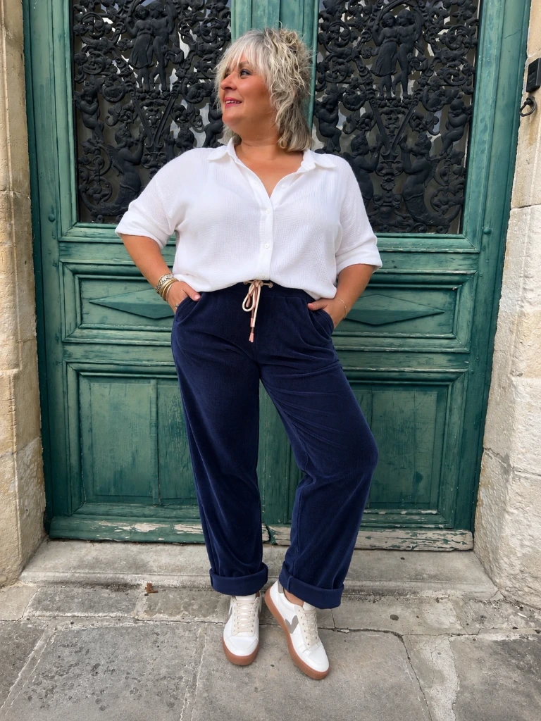 Pantalon Velours Côtelé (Bleu Marine)