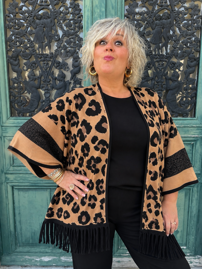 Poncho à Franges Leopard
