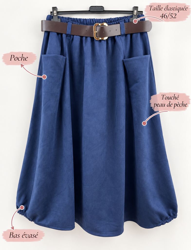 Jupe évasée peau de pêche (Bleu Marine)